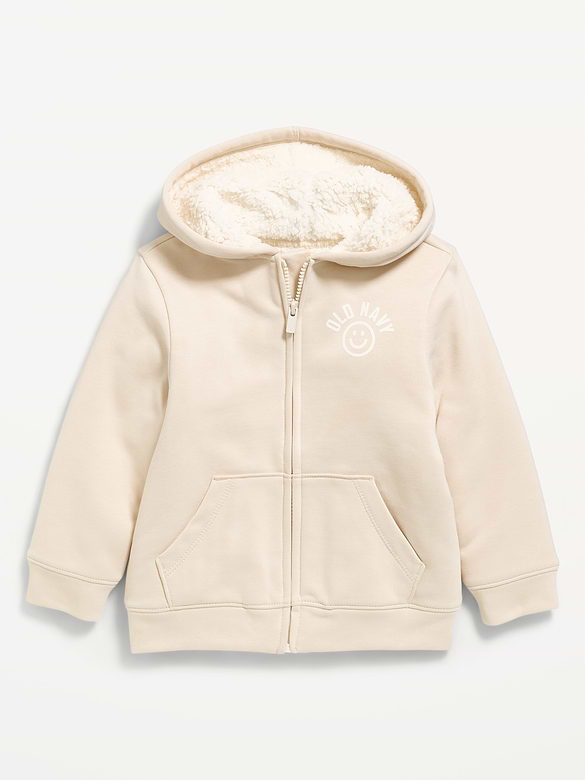 Oversized Logo Graphic Sherpa-Lined Zip Hoodie for Toddler Boys
