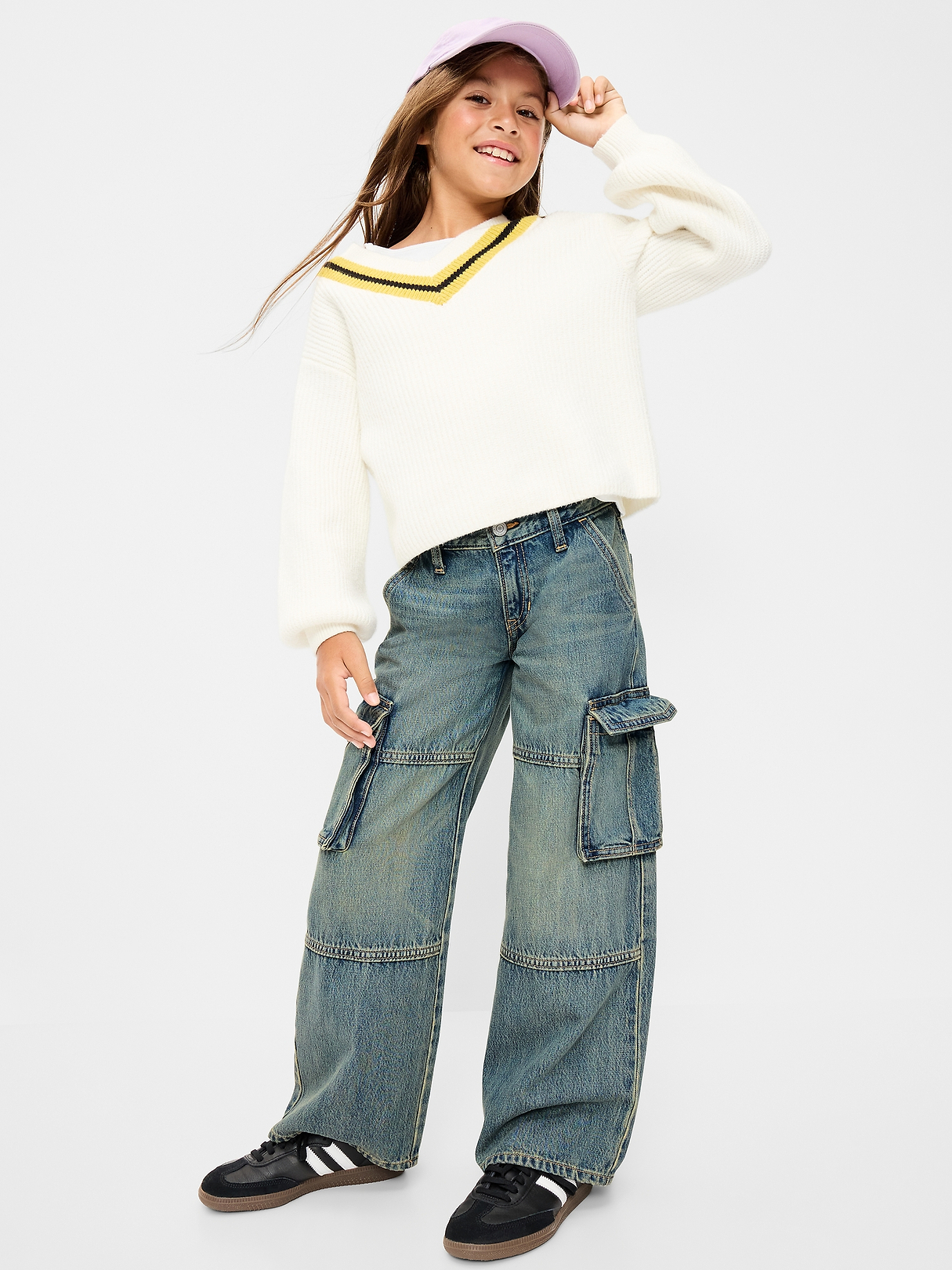 Low-Rise Super Baggy Wide-Leg Cargo Jeans for Girls | Old Navy