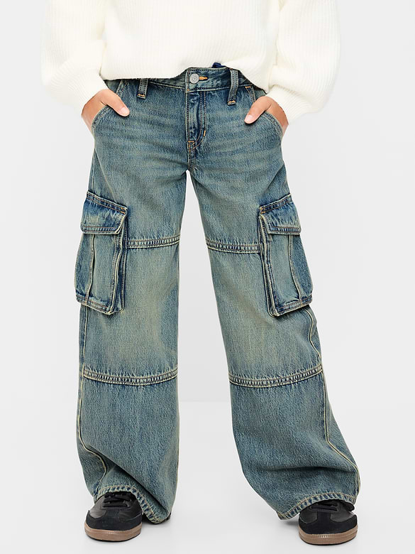 Low-Rise Super Baggy Wide-Leg Cargo Jeans for Girls