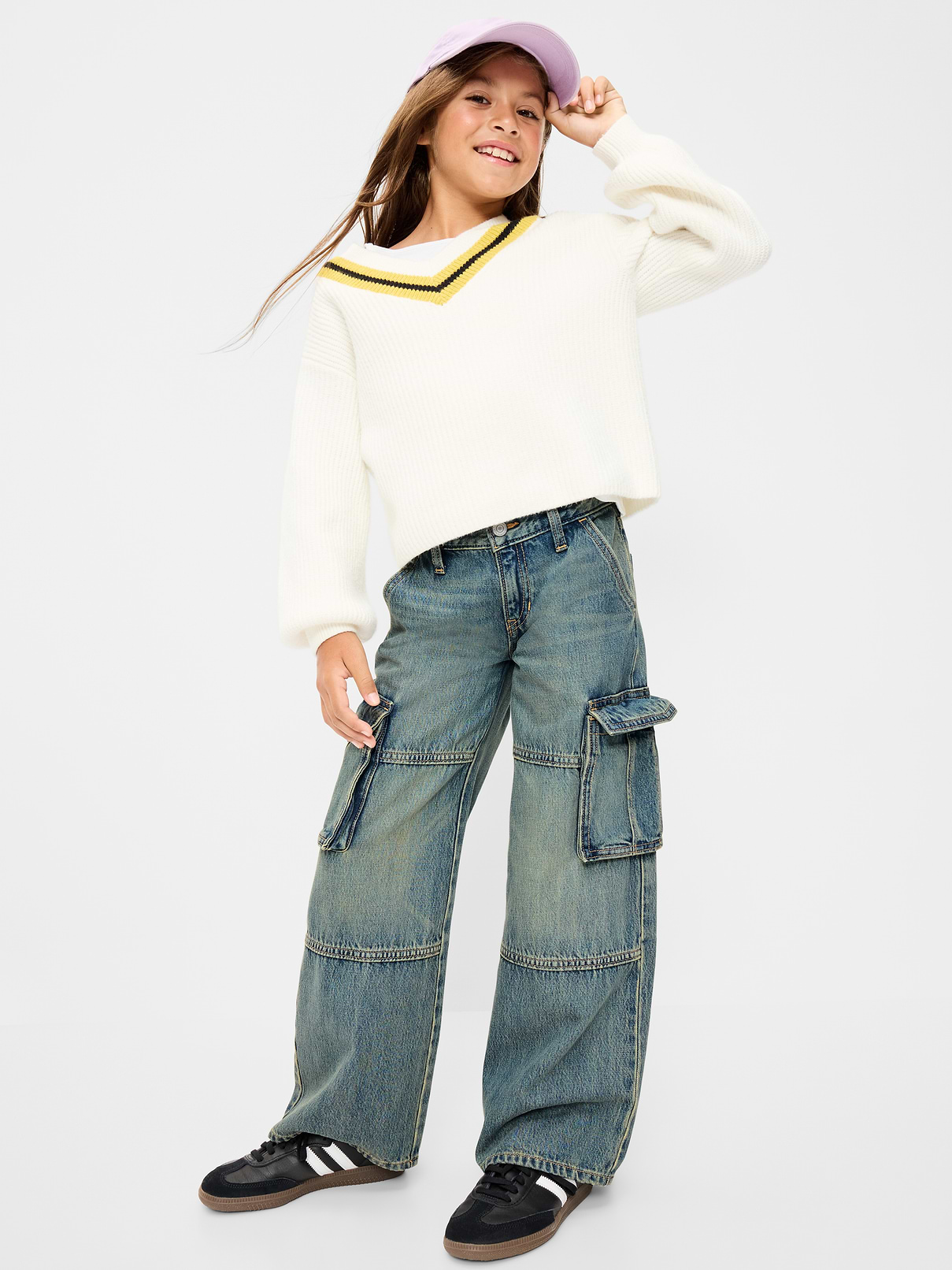 L'image numéro 3 présente Jean cargo coupe très généreuse à jambe large à taille basse pour fille