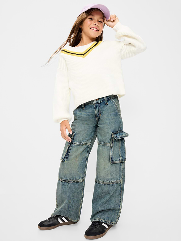 Low-Rise Super Baggy Wide-Leg Cargo Jeans for Girls