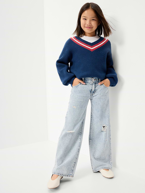 Low-Rise Baggy Ripped Wide-Leg Jeans for Girls