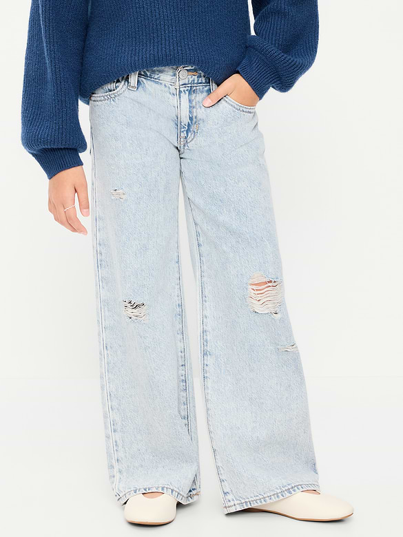 Low-Rise Baggy Ripped Wide-Leg Jeans for Girls