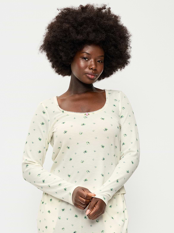 Waffle-Textured Long-Sleeve Pajama Top