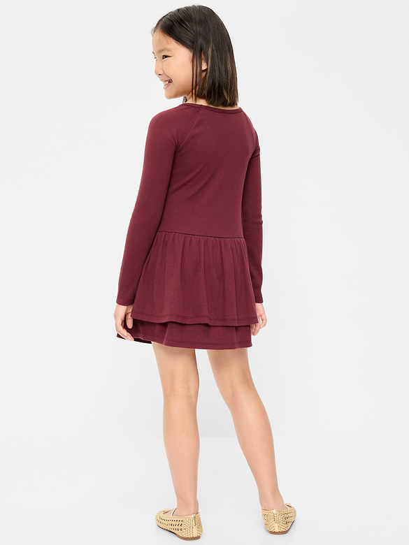 Fitted Long-Sleeve Ruffled Dress for Girls