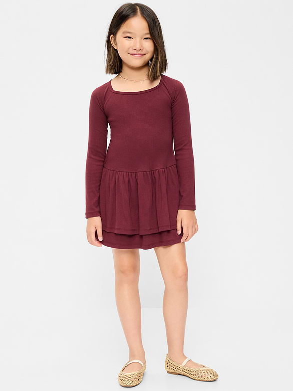 Fitted Long-Sleeve Ruffled Dress for Girls