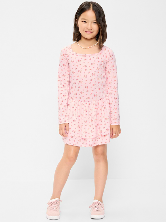 Fitted Long-Sleeve Ruffled Dress for Girls