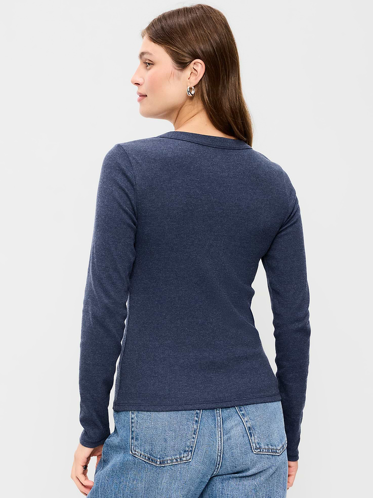 Image 2 of 8, Snug Long-Sleeve Ribbed Henley T-Shirt