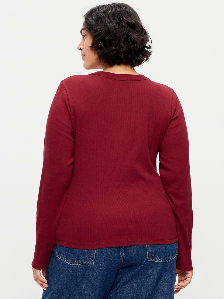 Image 8 of 8, Snug Long-Sleeve Ribbed Henley T-Shirt