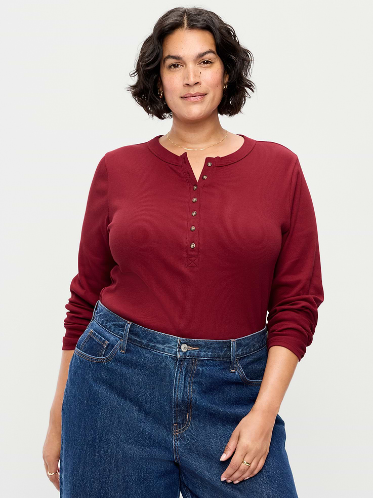 Image 7 of 8, Snug Long-Sleeve Ribbed Henley T-Shirt