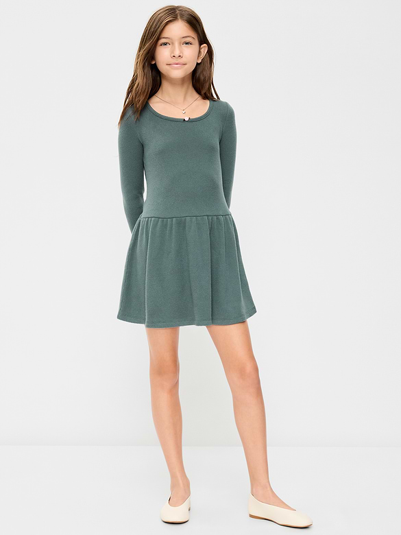 CozePlush Fit and Flare Long-Sleeve Dress for Girls