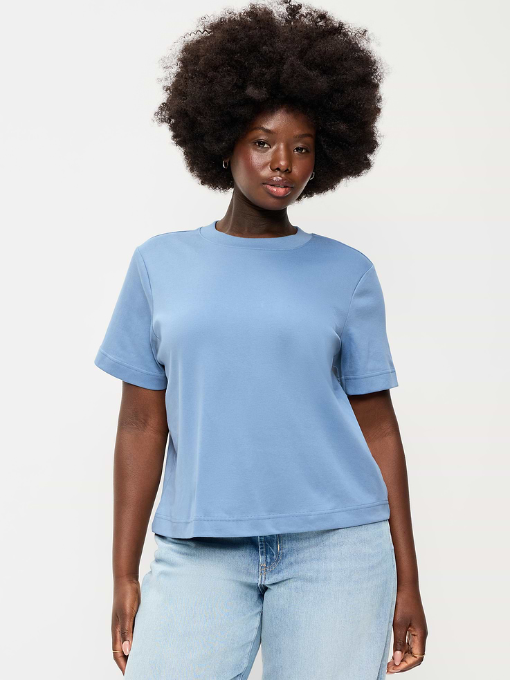 L'image numéro 5 présente T-shirt ras du cou court en tissu épais