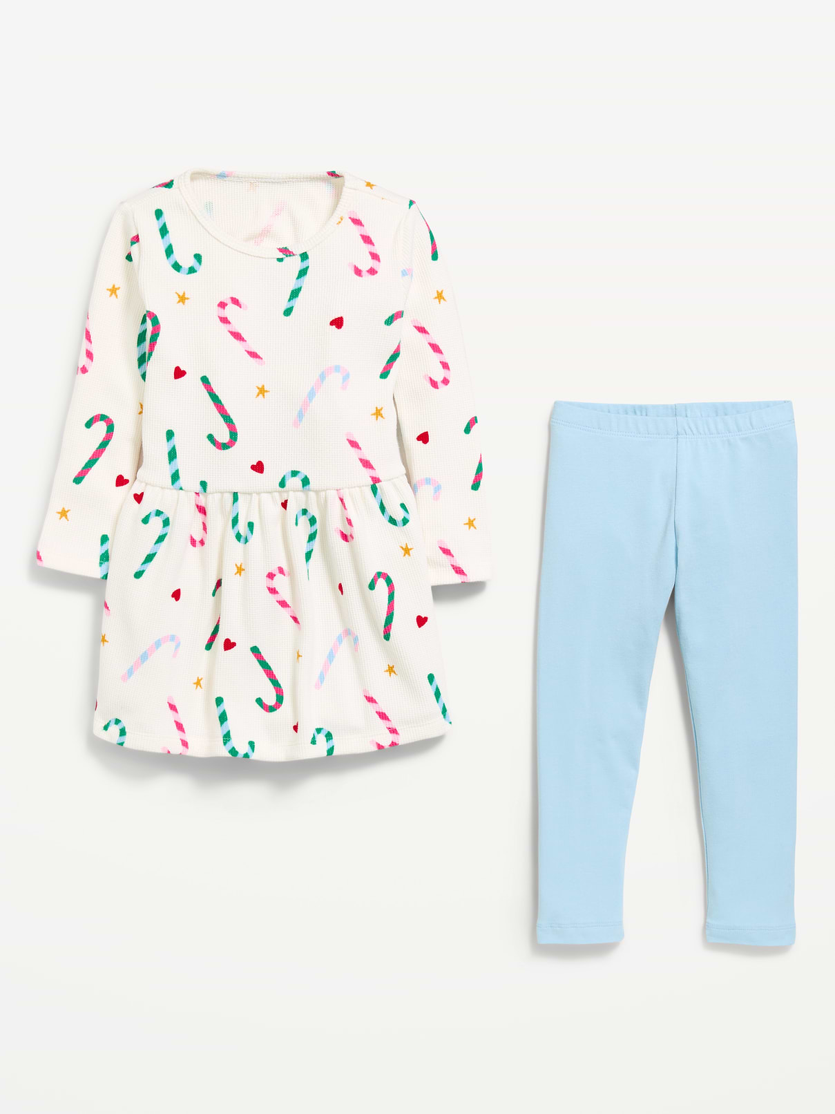 Image 2 of 2, Printed Waffle Knit Dress and Leggings Set for Toddler Girls