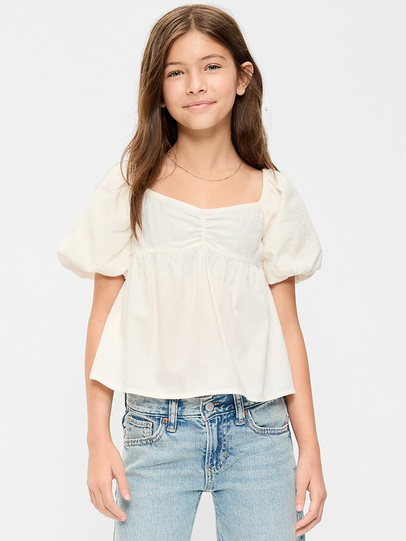 Short-Sleeve Crinkled Tie-Back Top for Girls