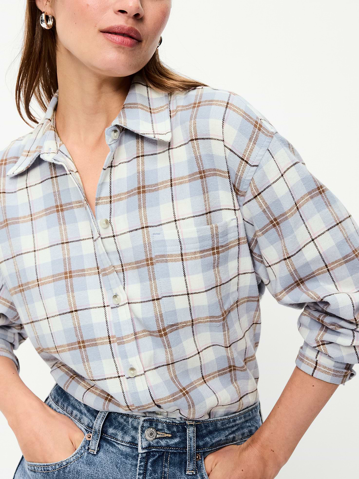Image number 4 showing, Oversized Button-Down Boyfriend Flannel Shirt