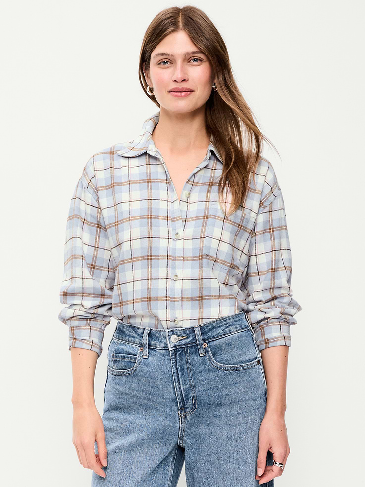 Image number 1 showing, Oversized Button-Down Boyfriend Flannel Shirt