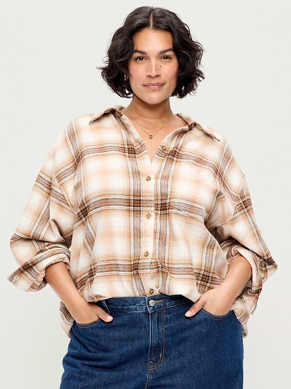Oversized Button-Down Boyfriend Flannel Shirt
