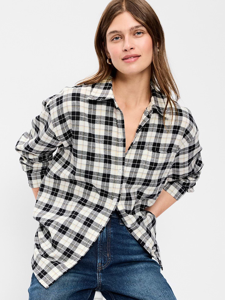 Image number 3 showing, Oversized Button-Down Boyfriend Flannel Shirt