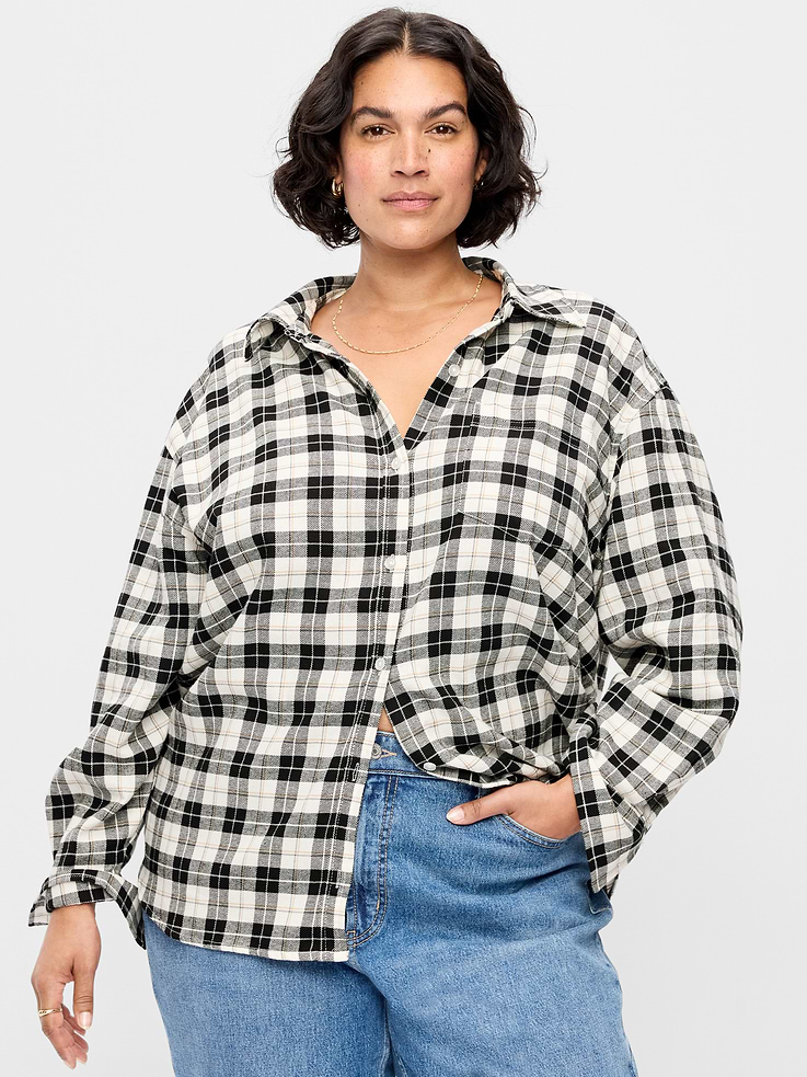 Image number 7 showing, Oversized Button-Down Boyfriend Flannel Shirt