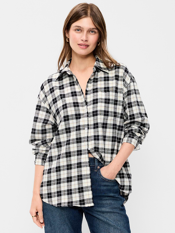 Image number 1 showing, Oversized Button-Down Boyfriend Flannel Shirt