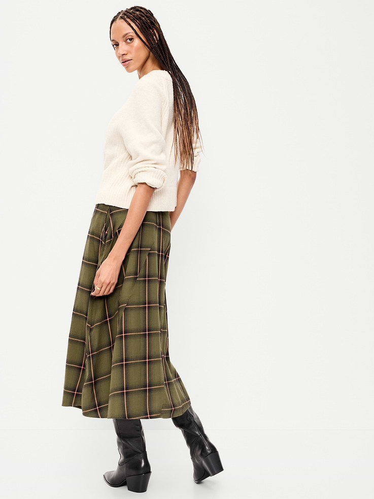 Image 3 of 8, Plaid Midi Skirt