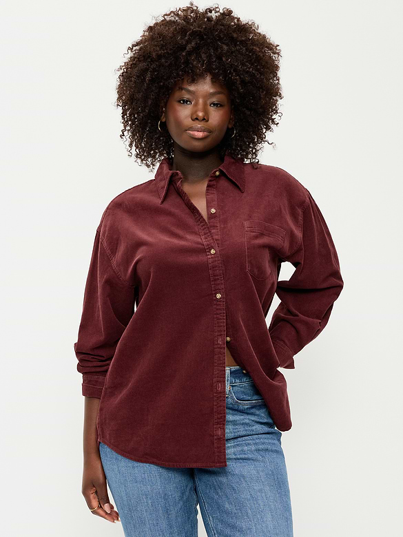 Oversized Boyfriend Button-Down Corduroy Shirt
