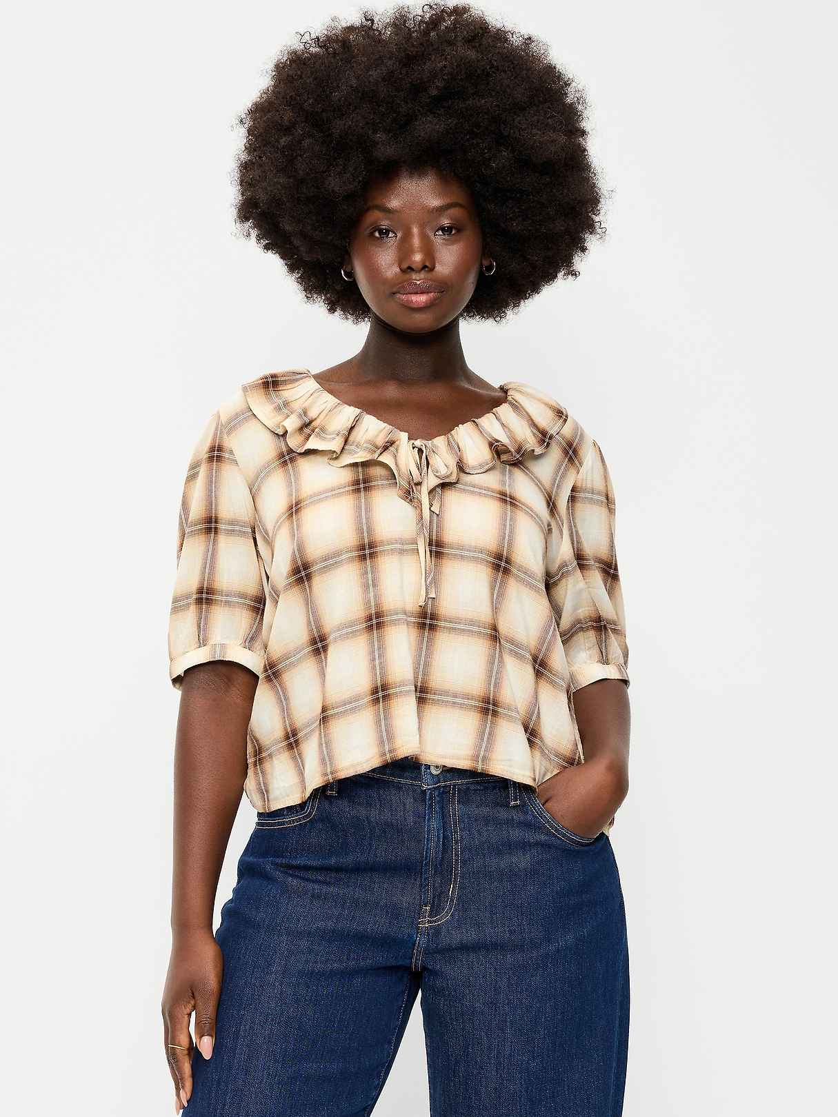 Ruffle Collar Tie-Front Top | Old Navy