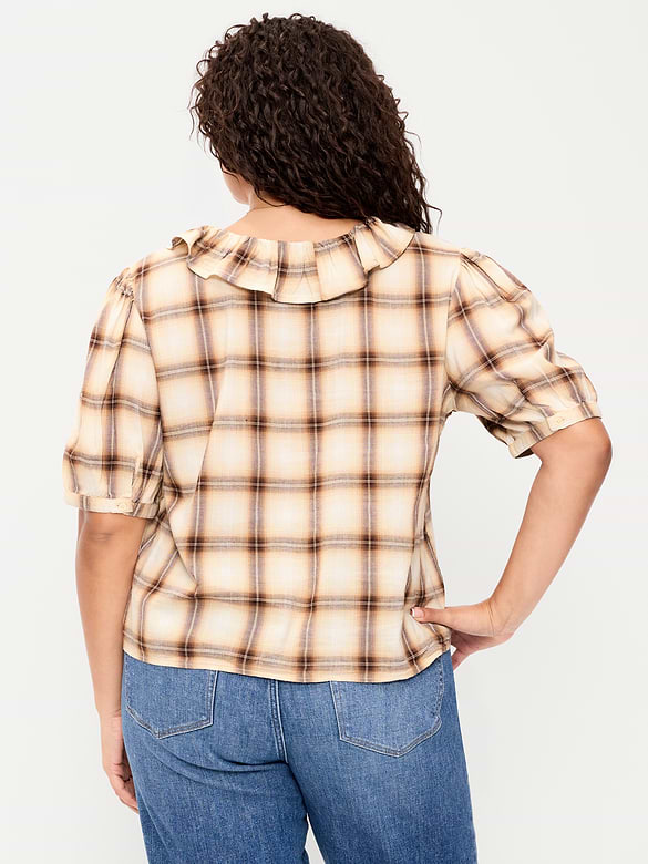 Ruffle Collar Tie-Front Top