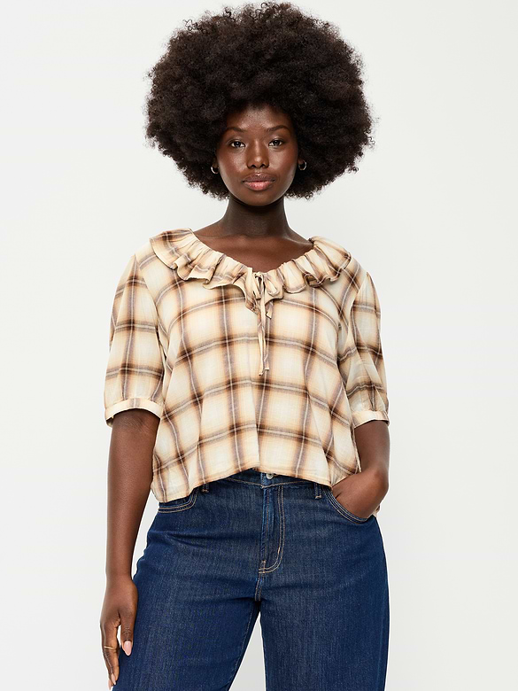 Ruffle Collar Tie-Front Top