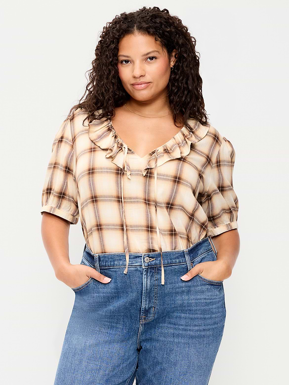 Ruffle Collar Tie-Front Top