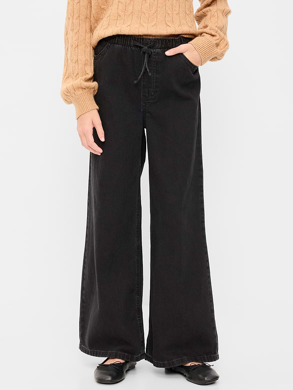 Pull-On Super Baggy Wide-Leg Denim Pants for Girls