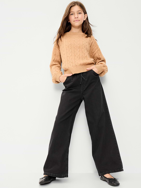 Pull-On Super Baggy Wide-Leg Denim Pants for Girls