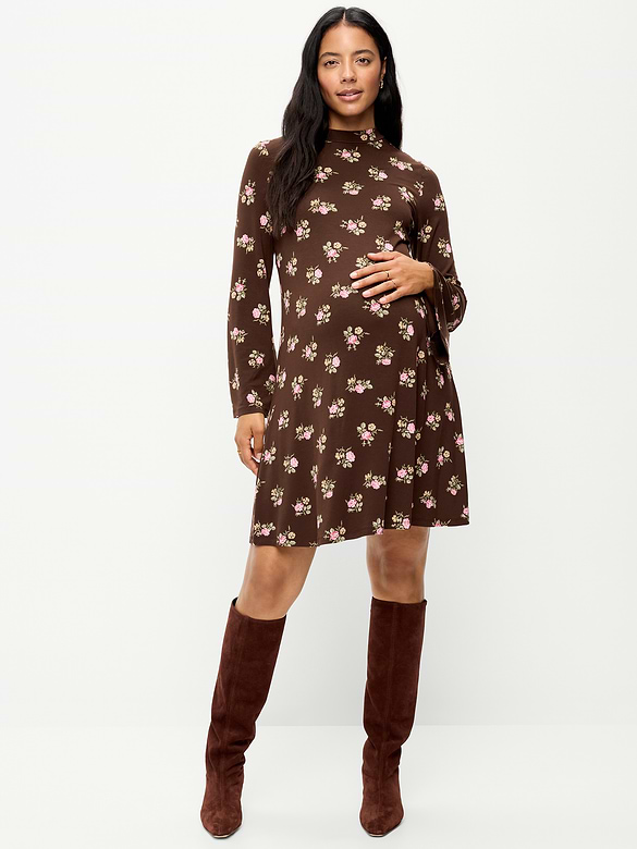 Maternity Mock-Neck Swing Mini Dress