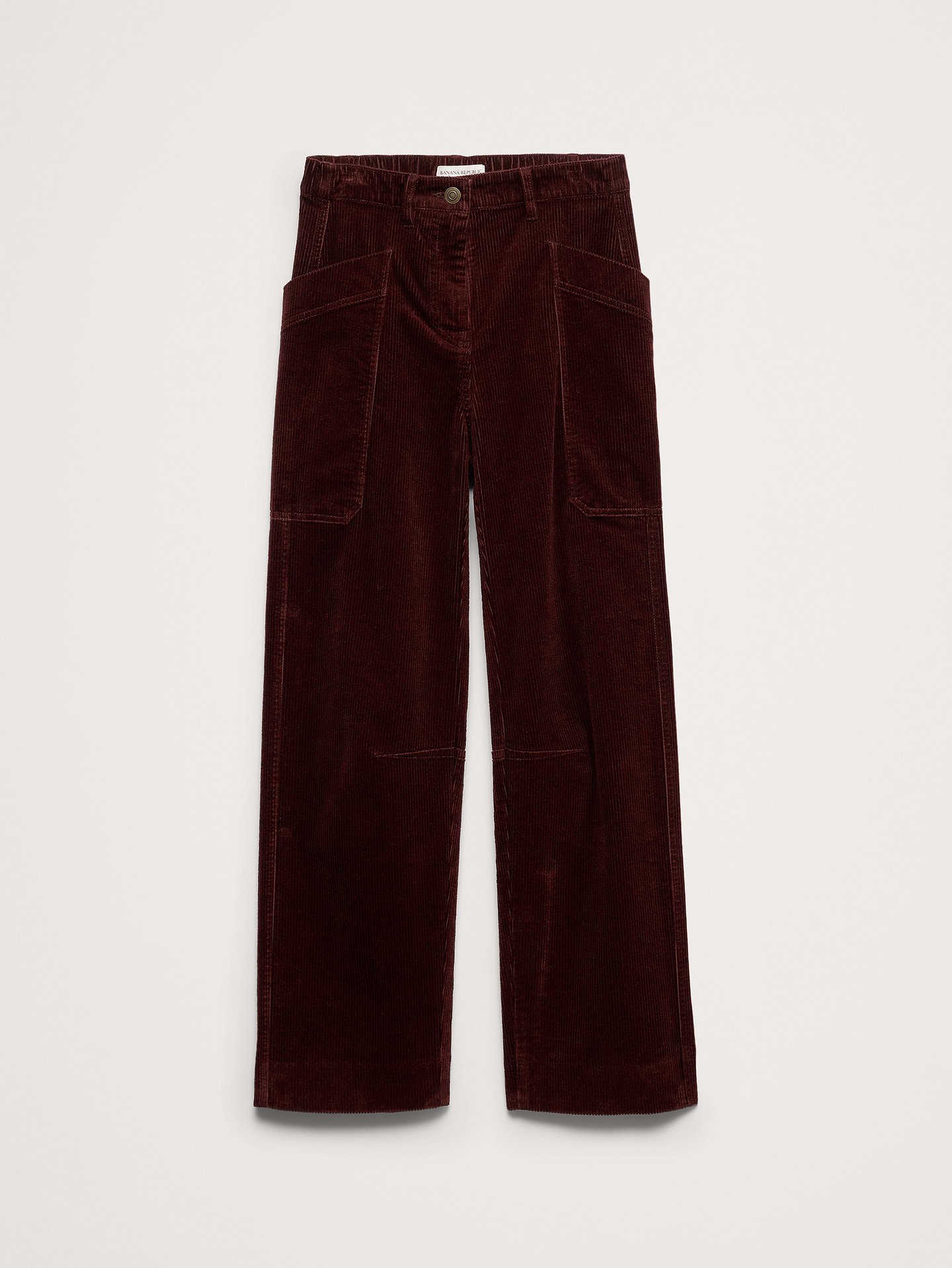 L'image numéro 7 présente Pantalon droit taille haute extensible en velours côtelé