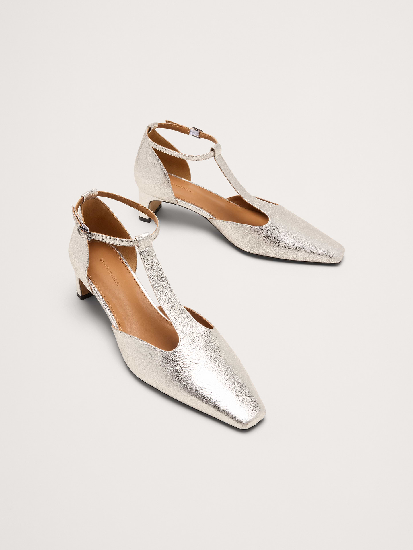 Image 2 of 5, Italian Leather Modern T-Strap Pump