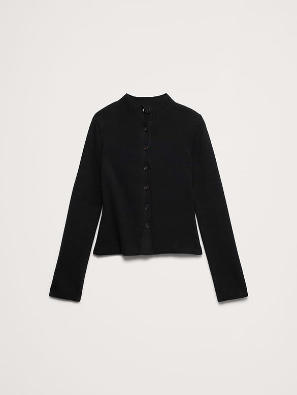 Larkspur Cotton-Silk Mock-Neck Cardigan