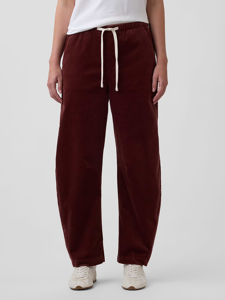 Image 2 of 7, Mid Rise Pull-On Barrel Corduroy Pants