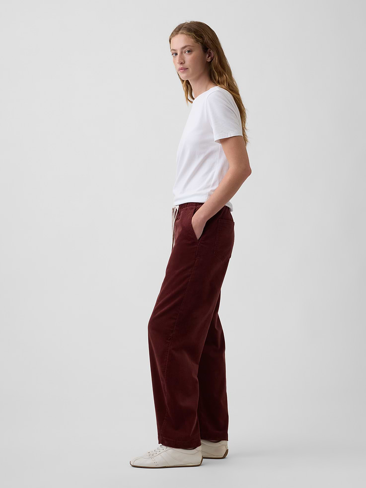 Image 3 of 7, Mid Rise Pull-On Barrel Corduroy Pants
