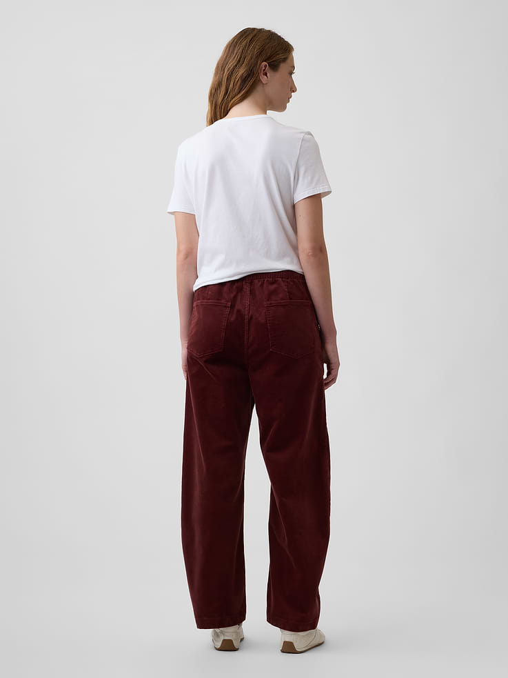 Image 4 of 7, Mid Rise Pull-On Barrel Corduroy Pants