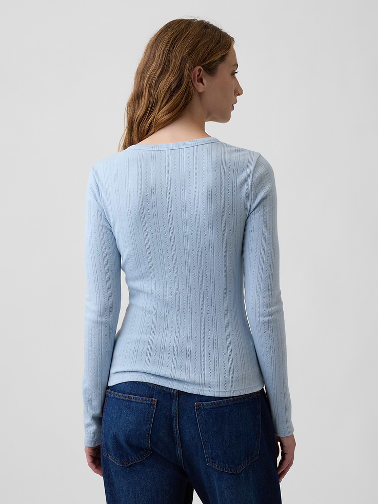 Image 2 of 5, Pointelle Henley T-Shirt