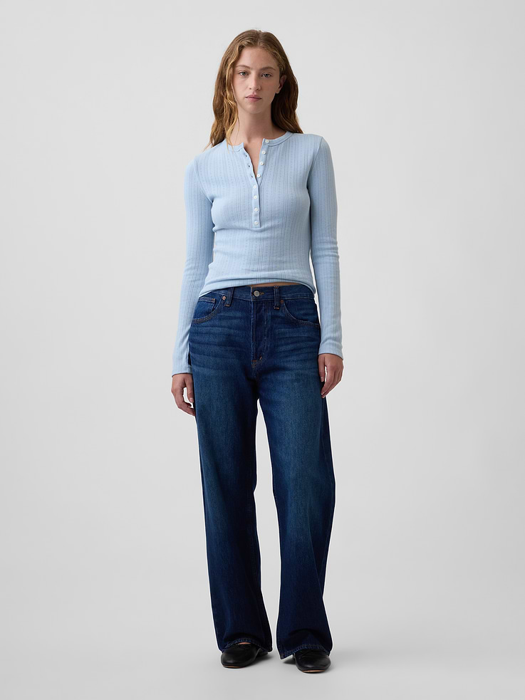 Image 3 of 5, Pointelle Henley T-Shirt