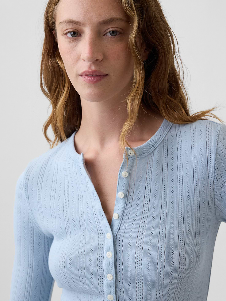 Image 4 of 5, Pointelle Henley T-Shirt