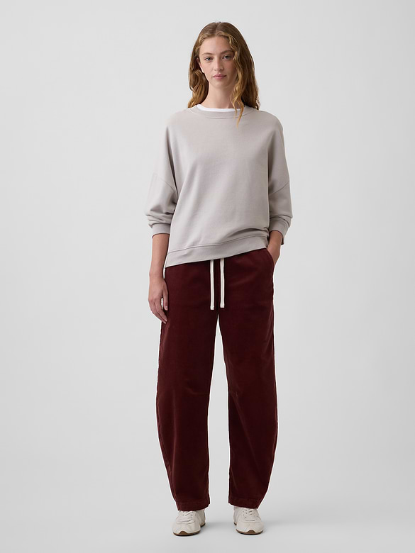 Mid Rise Pull-On Barrel Corduroy Pants