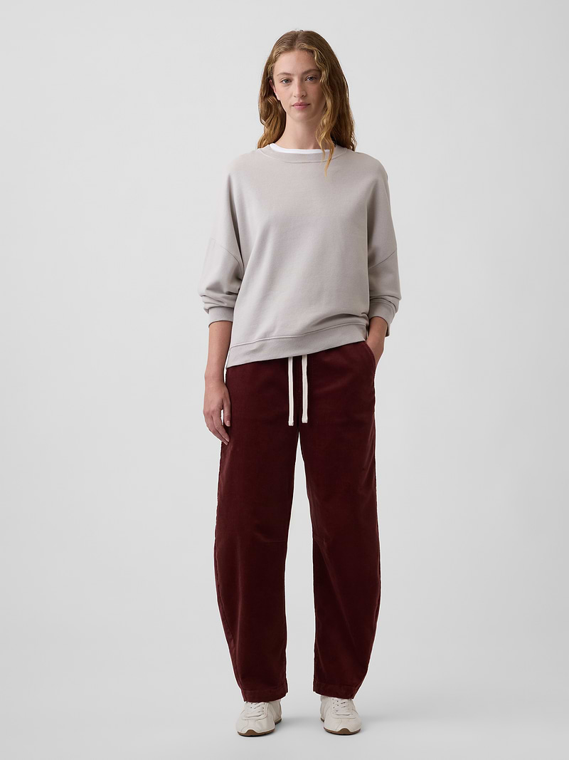 Mid Rise Pull-On Barrel Corduroy Pants