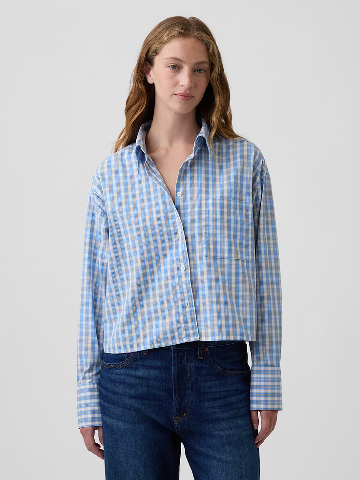 Image number 1 showing, Relaxed Cropped Poplin Shirt