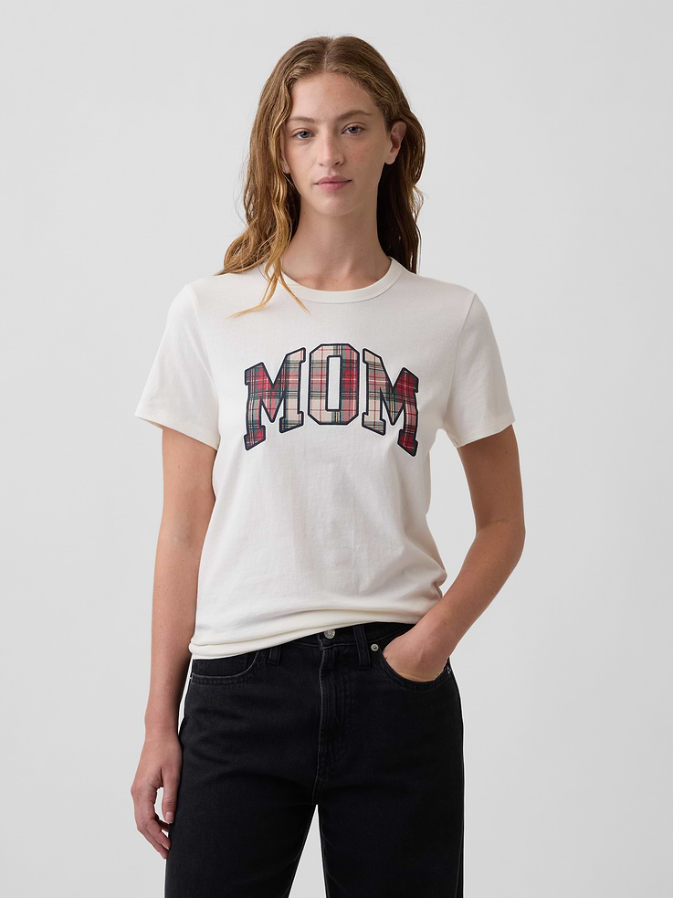 Image 1 of 5, Soft jersey knit., Short sleeves., Crewneck., Mom graphic at front., Product #1187222