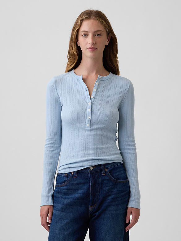 Pointelle Henley T-Shirt