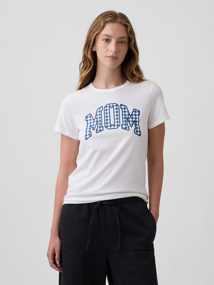 Image 1 of 5, Soft jersey knit., Short sleeves., Crewneck., Mom graphic at front., Product #1188449