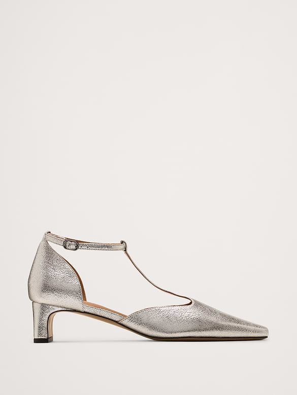 Italian Leather Modern T-Strap Pump
