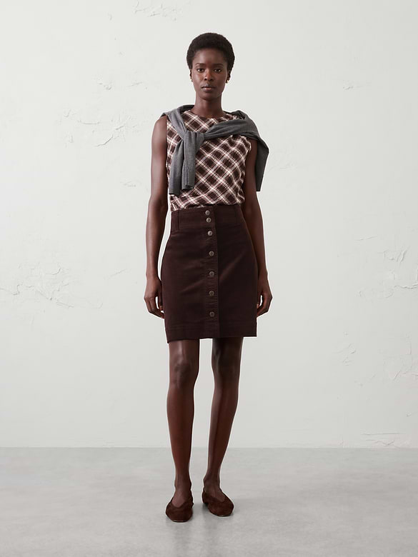 Corduroy Button-Down Mini Skirt
